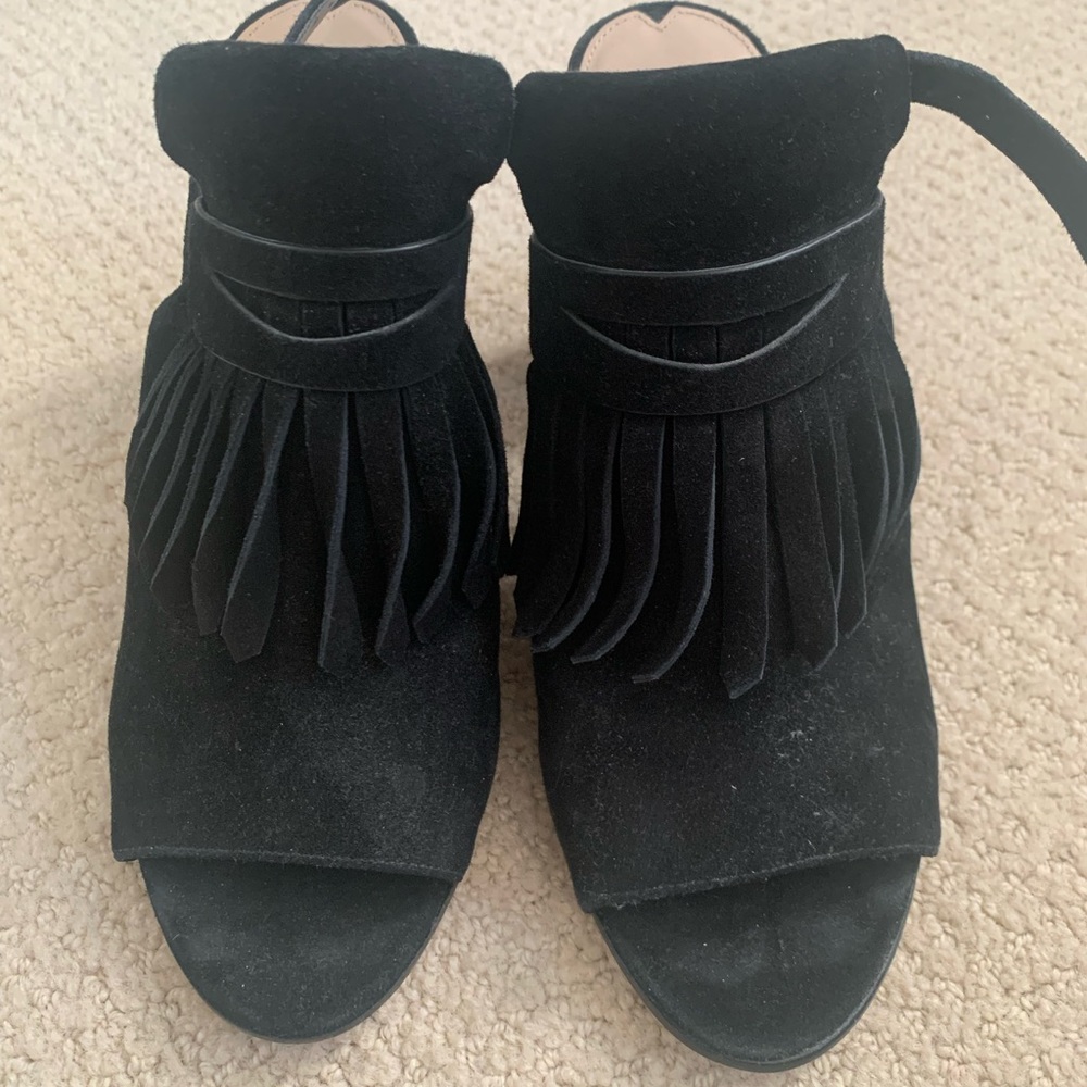 Via Spiga Fey Black Fringe Slingback Open Toe Sandals